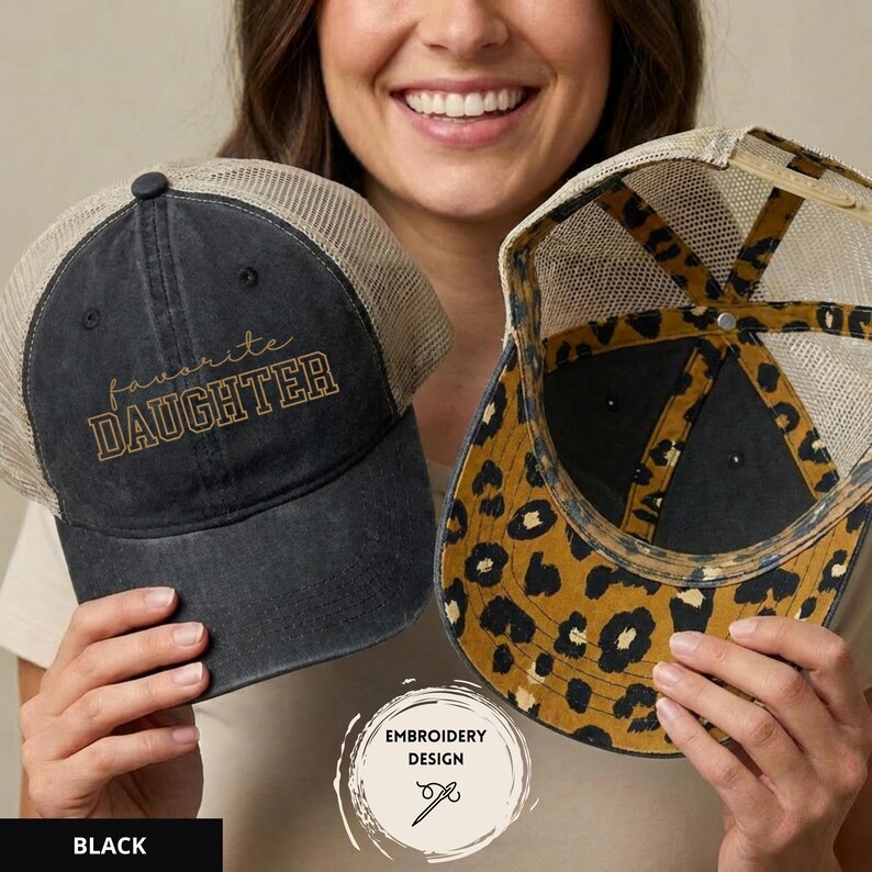 Embroidered Favorite Daughter Hat, Favorite Child Baseball Cap, Funny Daughter Gifts, Cute Trucker Hats, Gift for Child, Daughter Birthday Black