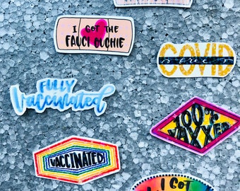 Vaccination sticker showing “I got vaxxed!” in singles or pack