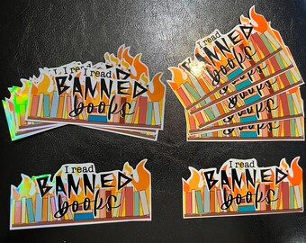 I read banned books sticker— glossy and holographic