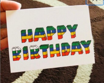 Building Blocks Happy Birthday Card for kids, fun