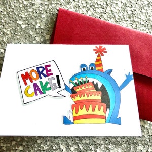 Carte de voeux de monstre de gâteau d'anniversaire pour des enfants, amusement