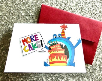 Birthday Cake Monster Greeting Card for kids, fun