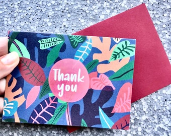 Floral Tropical thank you card, blank or customized, single or set