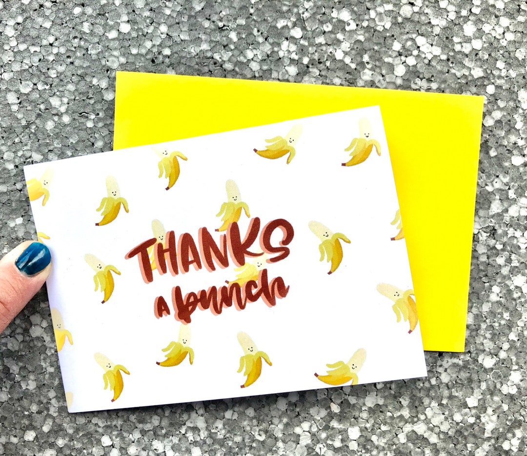 Thanks a Bunch Cute Banana Thank You Card in Single, Customized, or Set ...