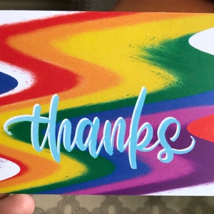 Rainbow paint swirls thank you card for showers, birthday, graduation, singles or in a set