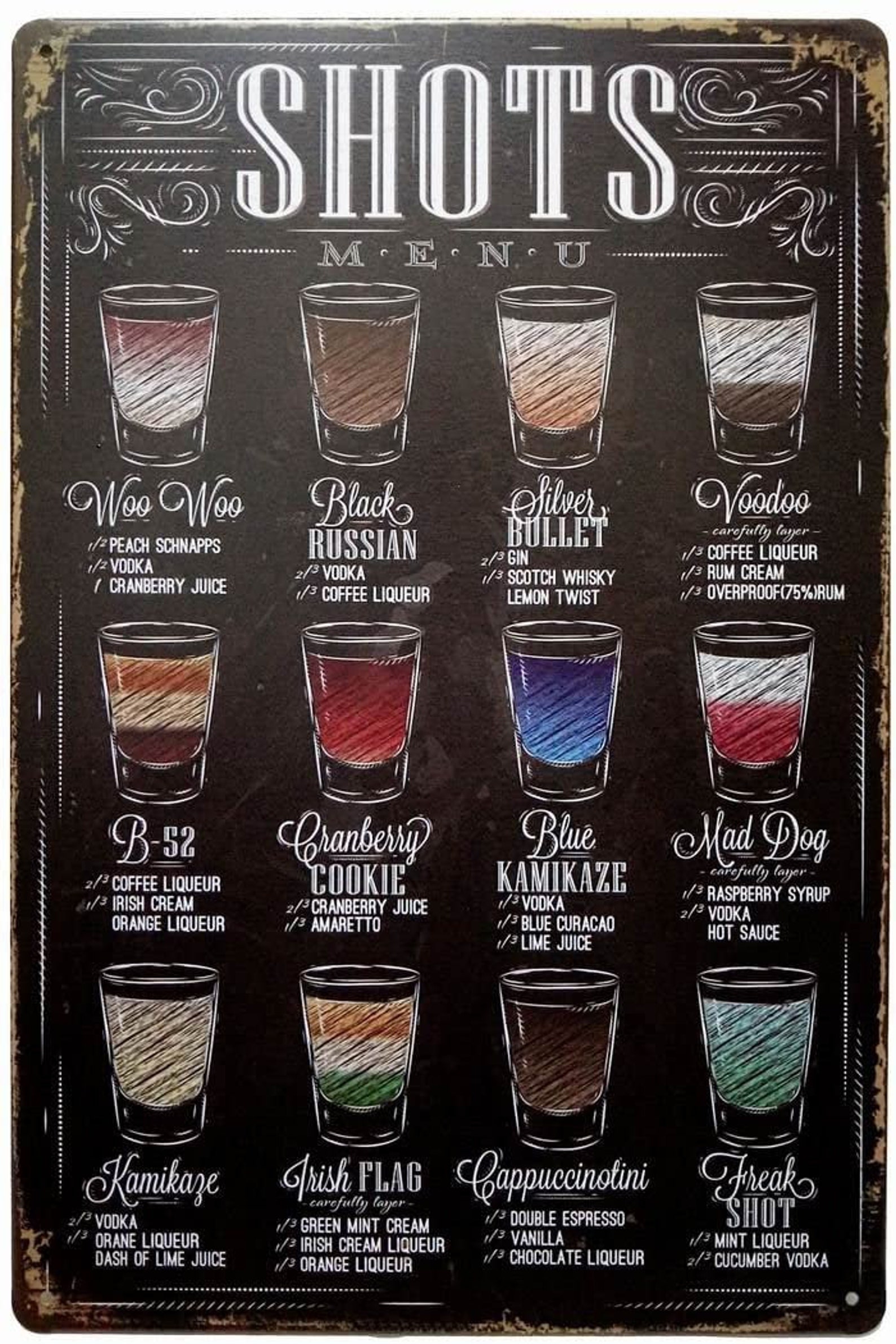 Shots Menu Retro Vintage Bar Metal Tin Sign Poster Ptyle Wall | Etsy