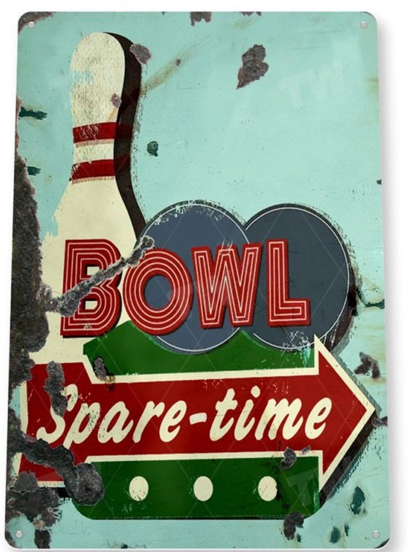SpareTime Bowl Sign Tin Poster Sign Bowling Vintage Sports Etsy