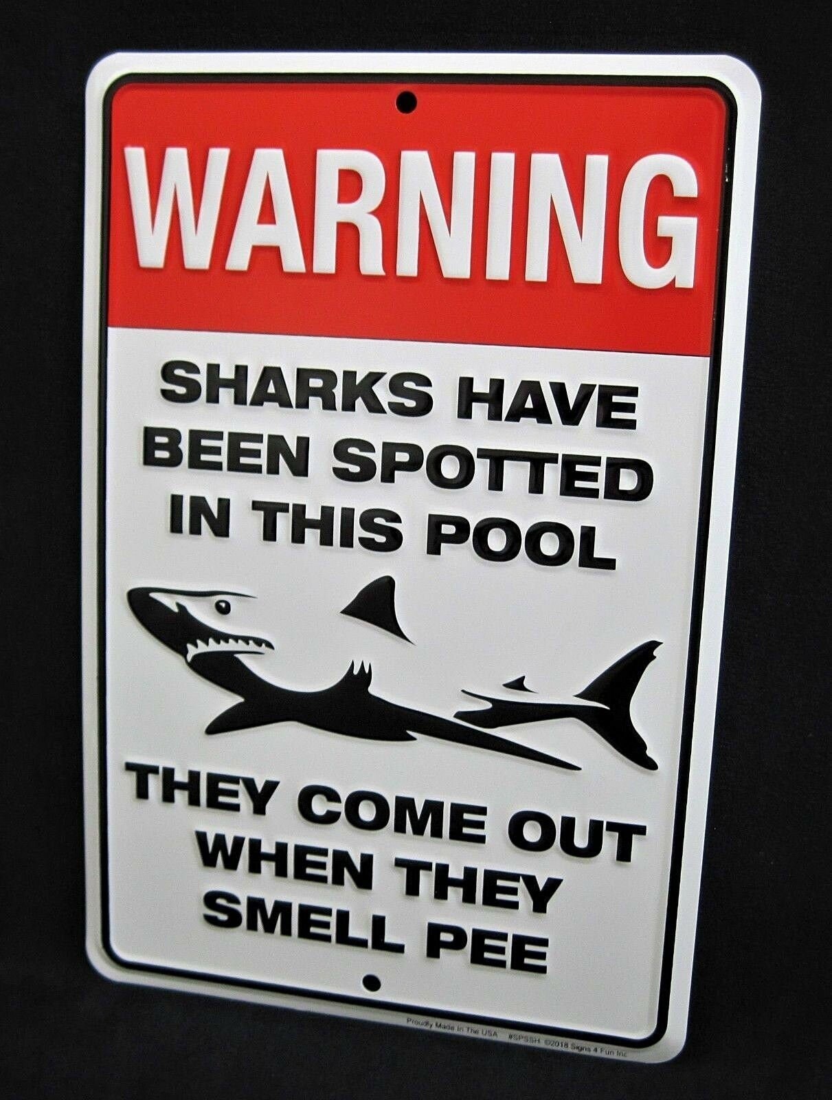 SHARKS Spotted in Pool Funny Embossed Metal Sign Man Cave Etsy