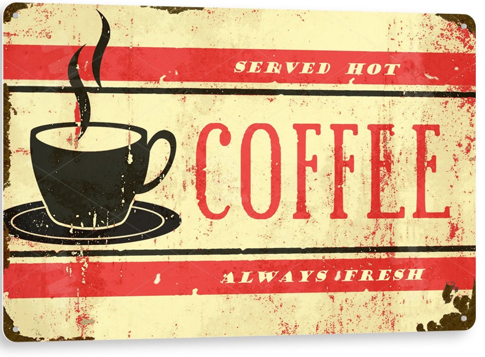 Hot Coffee Served Here Tin Metal Poster Sign Bar Coffee Etsy