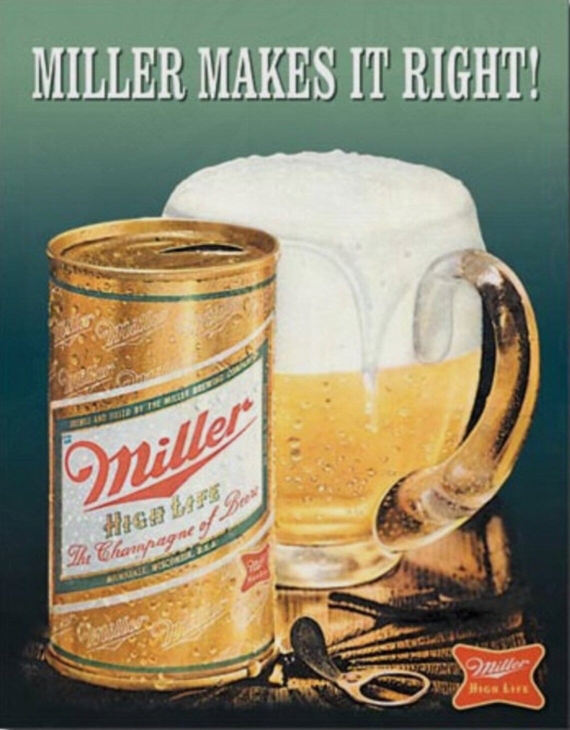 Vintage Beer Metal Sign Miller Makes It Right Vintage Bar Etsy