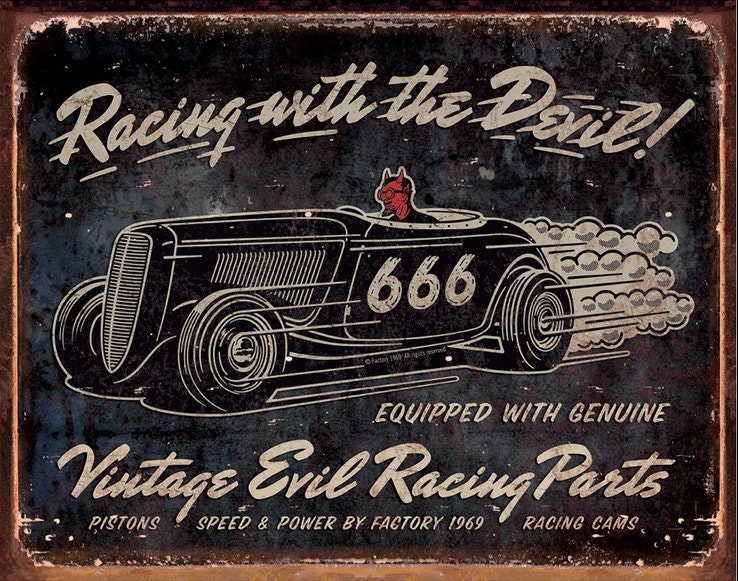Vintage Metal Garage Sign Vintage Racing With The Devil | Etsy