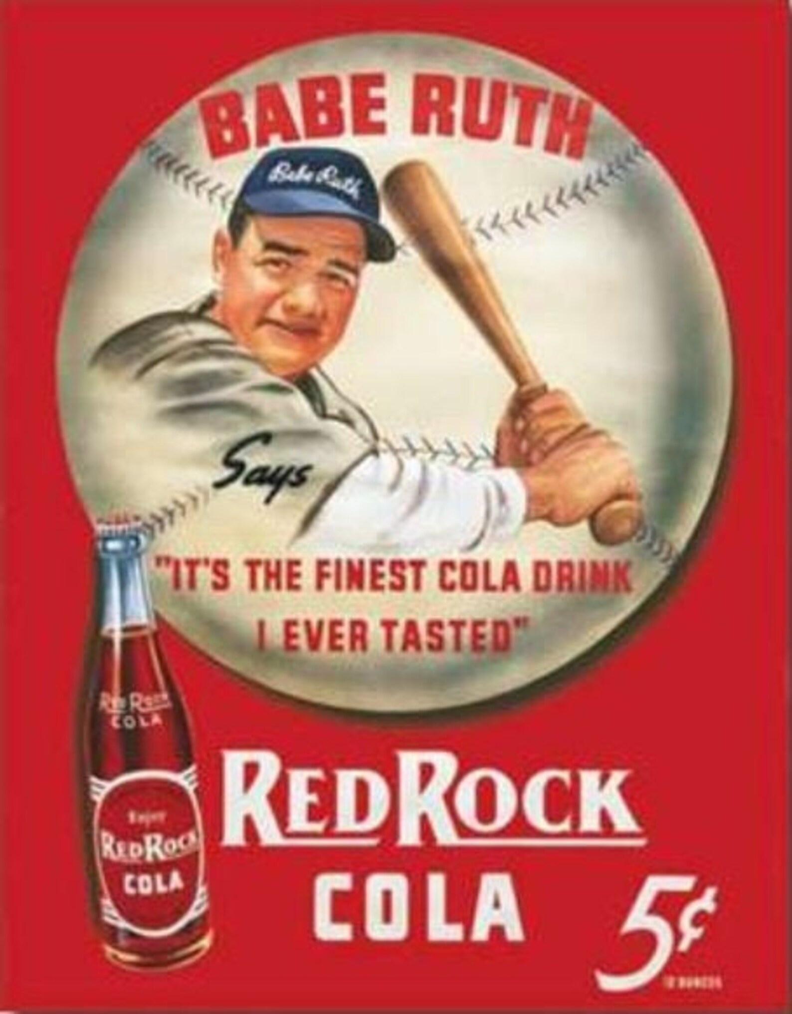 Vintage Metal Sports Sign Babe Ruth Red Rock Kola Etsy