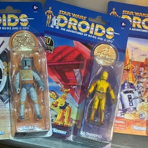 Star Wars Droids (complete set) R2D2 C3P0 and Boba Fett (original cartoon design) action figures/new/ card backed