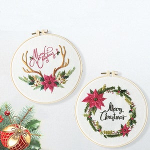 Embroidery Kit For Beginner Pattern Charismas DIY Craft Full Kit w/ Needle Hoop image 10