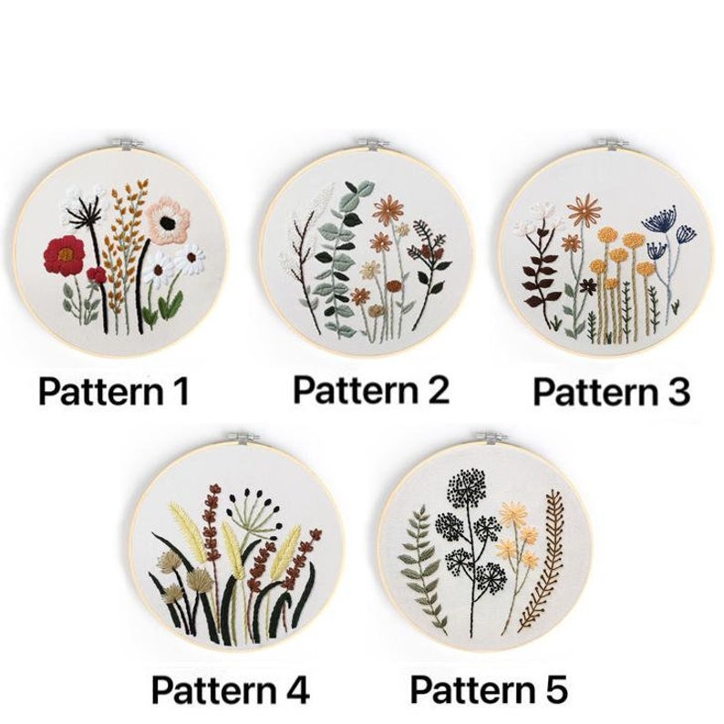 Embroidery Kit For Beginner DIY Craft Pattern Flowers Full Kit w/ Needle Hoop image 3