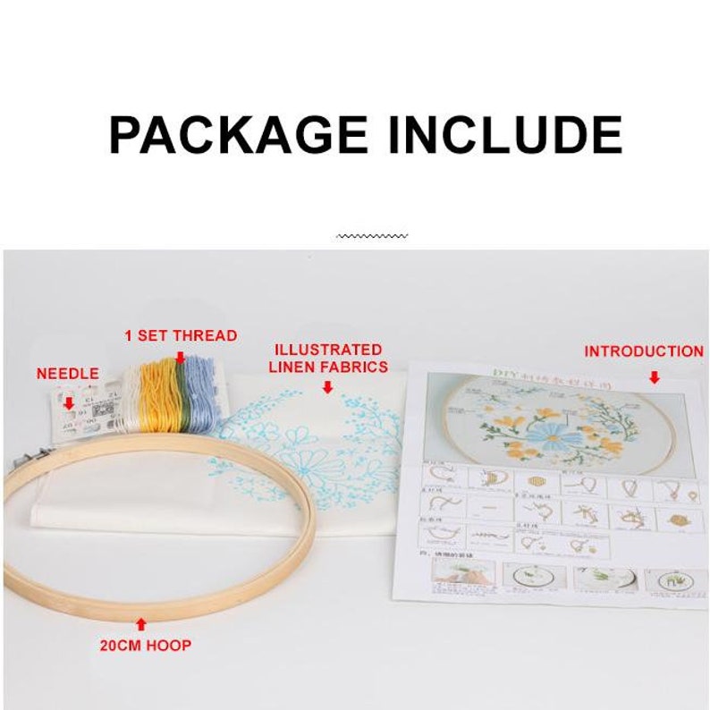 Embroidery Kit For Beginner DIY Craft Pattern Flowers Full Kit w/ Needle Hoop image 9