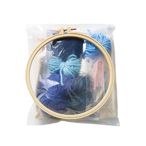 White Moon Beginner Punch Needle Kit Starter Embroidery Pack Crafters Gift w/Yarn Adjustable Needle Hoop image 4