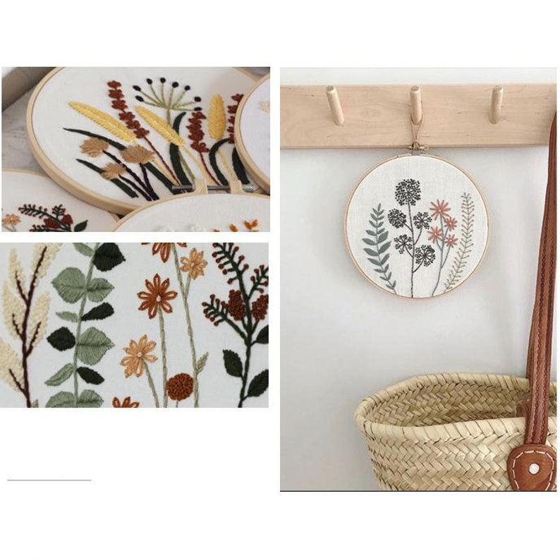 Embroidery Kit For Beginner DIY Craft Pattern Flowers Full Kit w/ Needle Hoop image 8