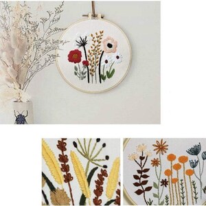 Embroidery Kit For Beginner DIY Craft Pattern Flowers Full Kit w/ Needle Hoop image 6