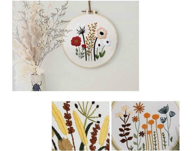 Embroidery Kit For Beginner DIY Craft Pattern Flowers Full Kit w/ Needle Hoop image 6