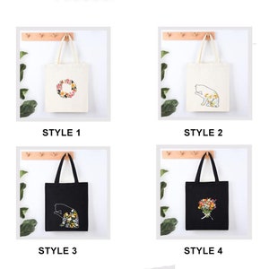 Embroidery Totebag DIY Sewing Craft Kit Eco Friendly Shopping Tote Flower Cat Pattern image 2