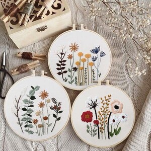 Embroidery Kit For Beginner DIY Craft Pattern Flowers Full Kit w/ Needle Hoop image 5