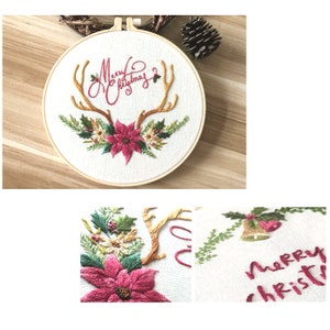 Embroidery Kit For Beginner Pattern Charismas DIY Craft Full Kit w/ Needle Hoop image 7