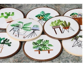 Embroidery Kit For Beginner Pattern Plants DIY Craft Full Kit w/ Needle Hoop