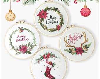 Embroidery Kit For Beginner Pattern Charismas DIY Craft Full Kit w/ Needle Hoop