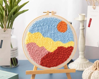 Sunrise - Beginner Punch Needle Kit Starter Embroidery Pack Crafter’s Gift w/ Yarn Adjustable Needle Hoop