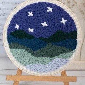 White Moon Beginner Punch Needle Kit Starter Embroidery Pack Crafters Gift w/Yarn Adjustable Needle Hoop image 3