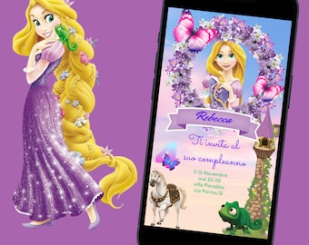 Rapunzel digital invitation, Rapunzel girl invitation, Rapunzel themed party, Rapunzel whatsapp invitation, Rapunzel invitation