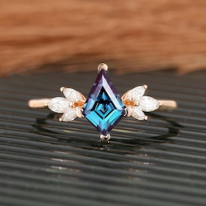 Kite cut alexandrite engagement ring solid gold engagement ring moissanite wedding ring promise diamond anniversary bridal ring art deco