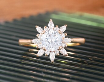 Vintage moissanite verlovingsring rose gouden verlovingsring art deco marquise geslepen diamant halo band belofte bruidscadeau voor vrouwenring
