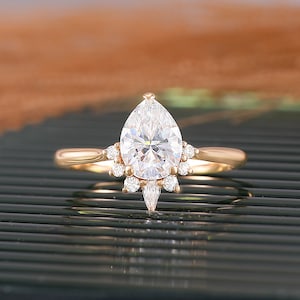 Solitaire Moissaniet verlovingsring geelgouden peervormige trouwring unieke twisted band griffenset ring jubileumring cadeau voor haar