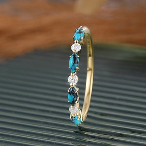 Rose gold turquoise wedding band vintage moissanite wedding band marquise cut diamond ring solid gold wedding band bridal ring for women