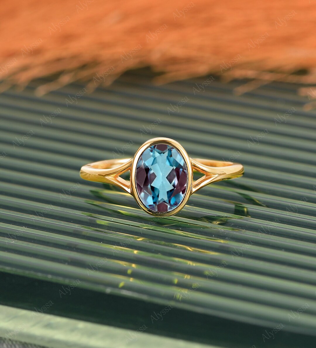 Oval Cut Lab Alexandrite Engagement Ring, Vintage 10k14k18k Yellow Gold ...