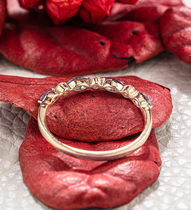 Marquise Alexandrite Wedding Band Moissanite Diamond Matching Band