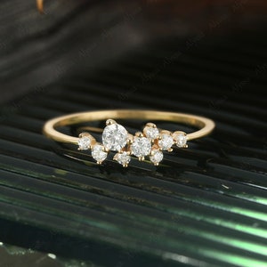 Vintage moissanite wedding band solid 14k gold delicate diamond matching stacking band cluster ring women band promise Anniversary gift ring