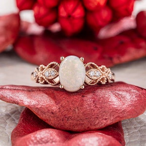 Anillo de compromiso de ópalo ovalado corte oro rosa anillo de compromiso vintage anillo de compromiso único anillo de boda de diamantes aniversario promesa anillo nupcial
