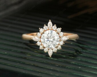 moissanite verlovingsring Vintage verlovingsring Rose goud art deco marquise geslepen diamant halo band belofte bruidscadeau voor vrouwen ring