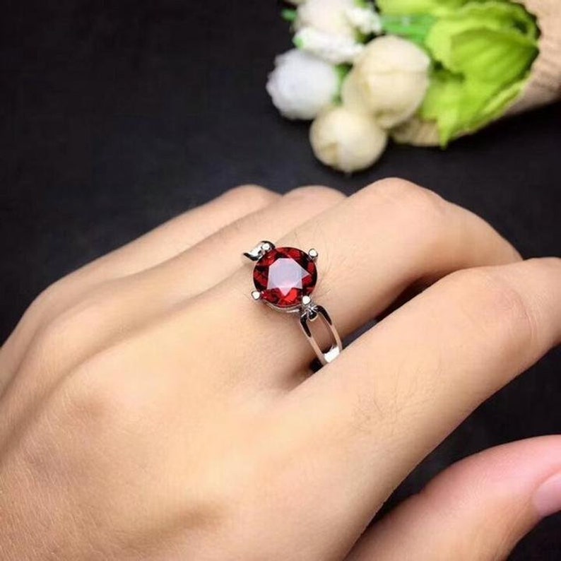 Wedding Ring 925 Sterling Silver Ring Engagement Ring Personalized Gift Gift for Her. Garnet Ring Mothers Day Gift Birthstone Ring