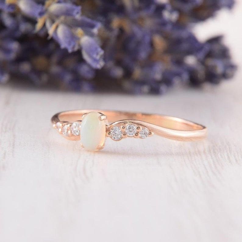 Engagement Ring Stacking Ring Opal Ring Opal Promise Ring. Opal Birthstone Ring Opal Wedding Band Opal Art Deco Ring Mothers Day Gift