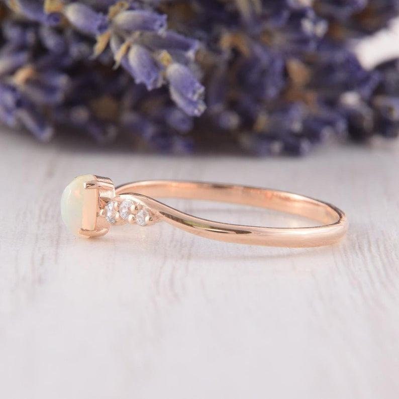 Engagement Ring Stacking Ring Opal Ring Opal Promise Ring. Opal Birthstone Ring Opal Wedding Band Opal Art Deco Ring Mothers Day Gift