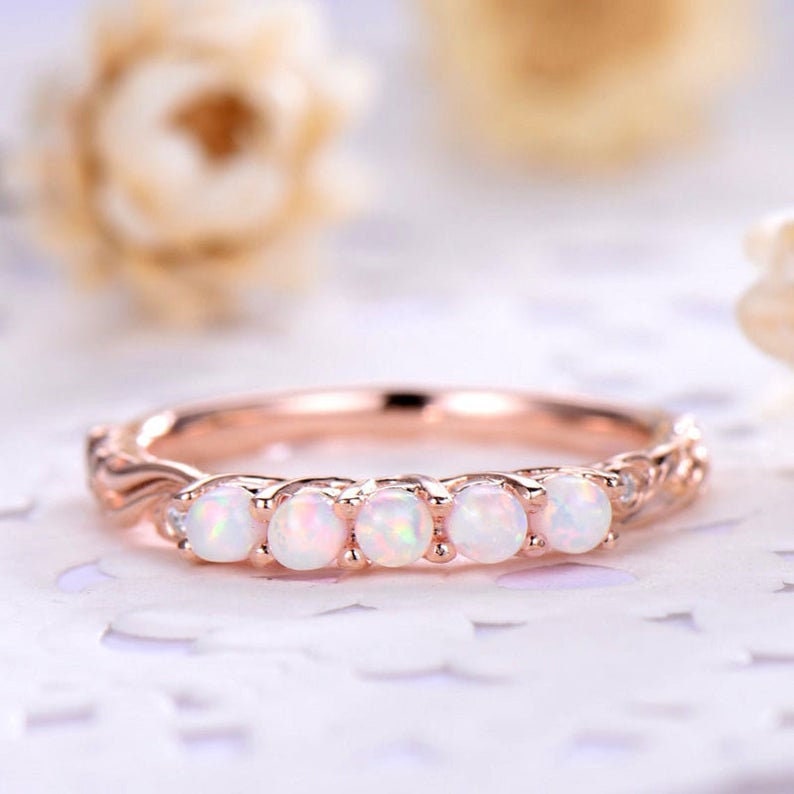 Opal Ring,Engagement Ring,Opal Wedding Band,Opal Eternity Ring,Promise Ring,Eternity Ring,Engagement Ring,Birthstone Ring,Mothers Day Gift.