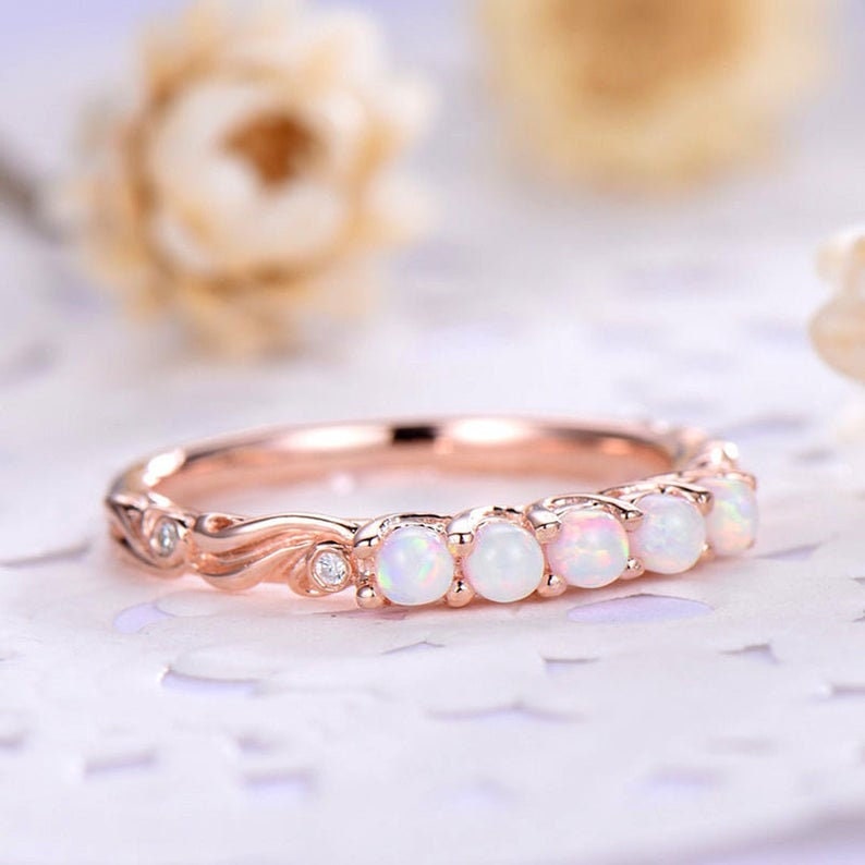 Opal Ring,Engagement Ring,Opal Wedding Band,Opal Eternity Ring,Promise Ring,Eternity Ring,Engagement Ring,Birthstone Ring,Mothers Day Gift.