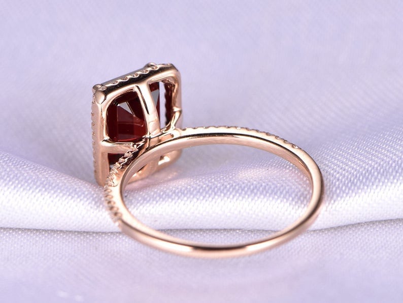 Garnet Emerald cut stone Ring January Birthstone Gift for Her Engagement Ring 925 Sterling Silver Ring Christmas Gift Wedding Ring