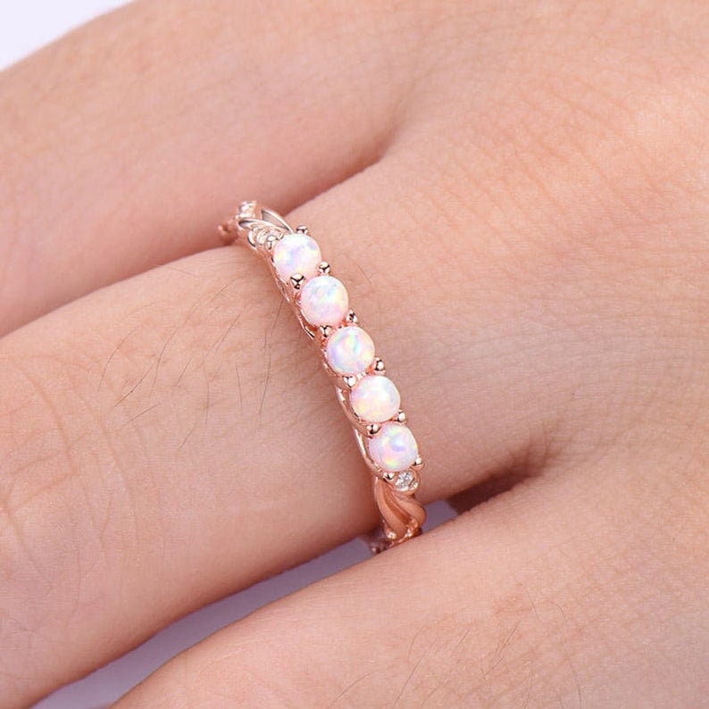 Opal Ring,Engagement Ring,Opal Wedding Band,Opal Eternity Ring,Promise Ring,Eternity Ring,Engagement Ring,Birthstone Ring,Mothers Day Gift.