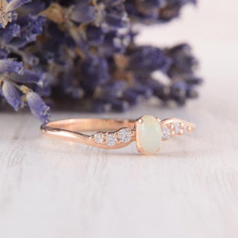 Engagement Ring Stacking Ring Opal Ring Opal Promise Ring. Opal Birthstone Ring Opal Wedding Band Opal Art Deco Ring Mothers Day Gift