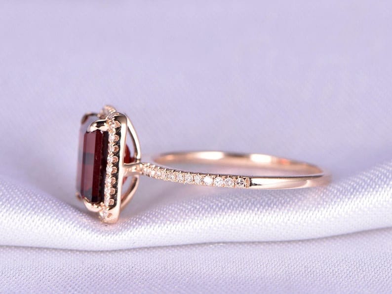 Garnet Emerald cut stone Ring January Birthstone Gift for Her Engagement Ring 925 Sterling Silver Ring Christmas Gift Wedding Ring